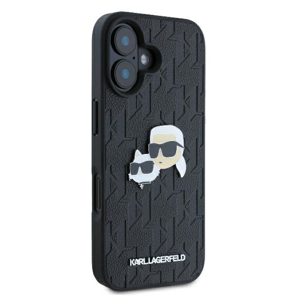Apple iPhone 16 6.1'' Karl Lagerfeld Monogram Karl & Choupette Head Pin Cover Case, Black (2)
