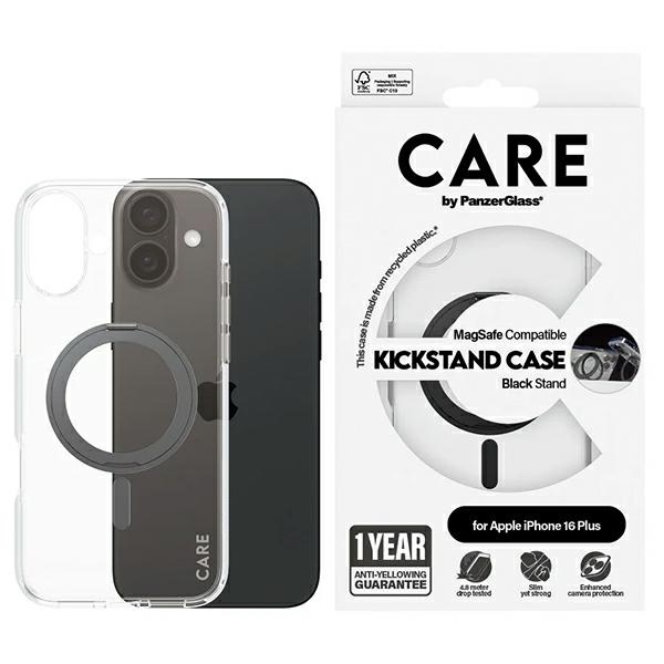 Apple iPhone 16 Plus 6.7'' CARE by PanzerGlass Feature Kickstand MagSafe Case Cover, Black