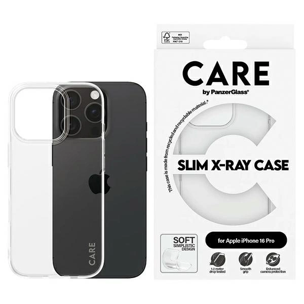 Apple iPhone 16 Pro 6.3'' CARE by PanzerGlass X-Ray Soft Basic Case Cover, Transparent