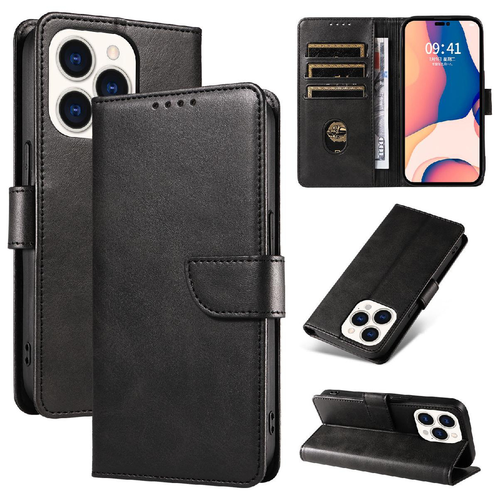 Leather Book Phone Case Cover iPhone 16 Pro Max - black (1)