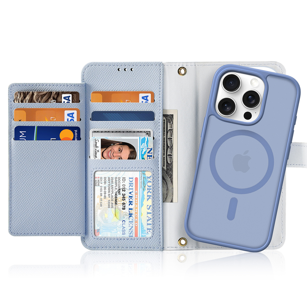 Dux Ducis Lawa Leather Phone Case Cover iPhone 16 Pro Max with Detachable Magnetic Wallet - Blue (0)