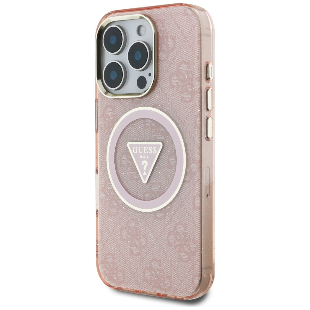 Guess IML Metal Glitter 4G Circle Triangle MagSafe Phone Case Cover iPhone 16 Pro Max - Pink (0)