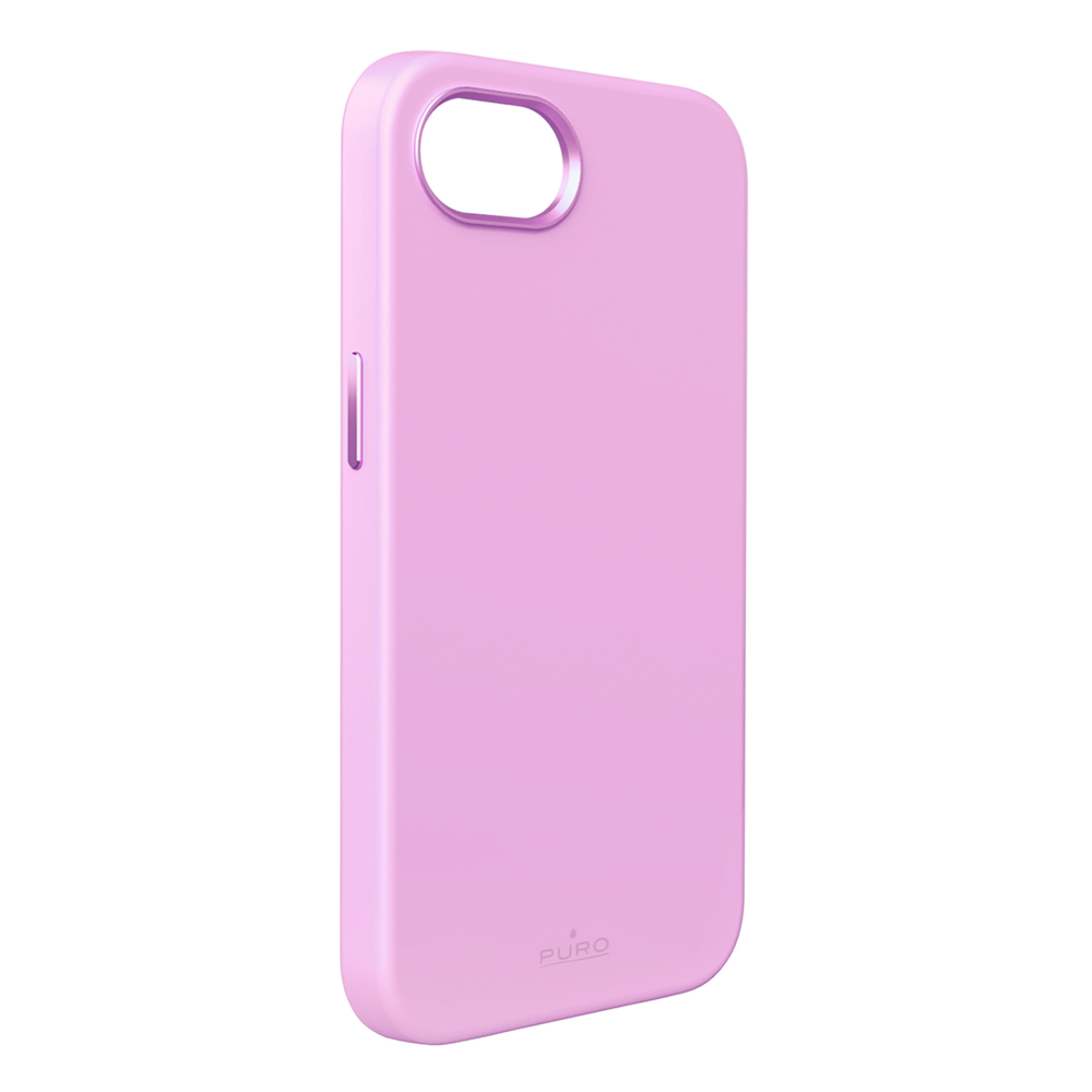 Puro Liquid Silicon Cover ``ICON MAG PRO'' with Magsafe, metal buttons and camera ring for iPhone 16E, pink