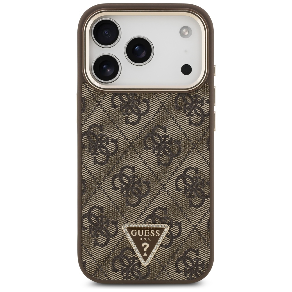 Guess 4G Triangle Logo MagSafe Phone Case Cover iPhone 17 Pro - Brown and Gold (1)