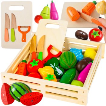 Wooden Play Food Cutting Set in Crate for Kids 34 pcs KRUZZEL 21942