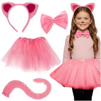 Kruzzel 4-Piece Cat Costume for Girls Kids Dress-Up Set 26517, Pink