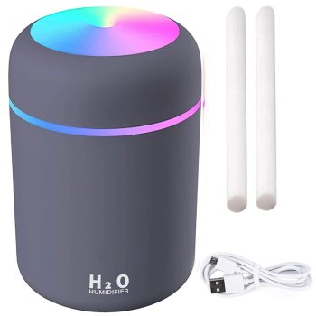 Mini USB Air Humidifier and Aroma Diffuser with RGB Light, Grey
