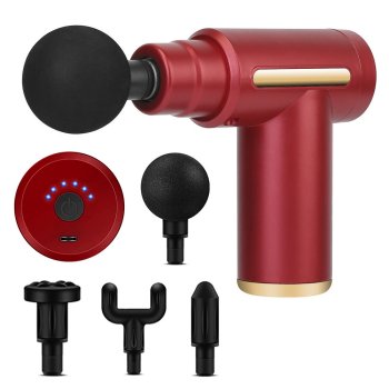 Relaxing Mini Muscle Massager Gun with 4 Nozzles Wireless Massage Device, Red