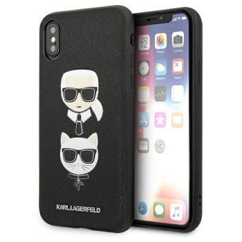 Apple iPhone Xs Max 6.5'' Karl Lagerfeld Saffiano Karl&Choupette Head Case Cover, Black