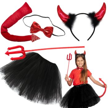 Girls Devil Costume for Halloween Dress Up with Accessories