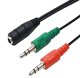 Mini Jack adapter cable for headset with microphone, 20 cm, black