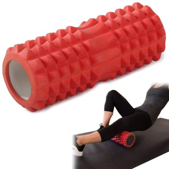 Massage roller for back and legs with bumps, crossfit, yoga, red