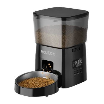 Rojeco 2L Automatic Feeder Bowl Container Food Dispenser for Dogs Cats, Black