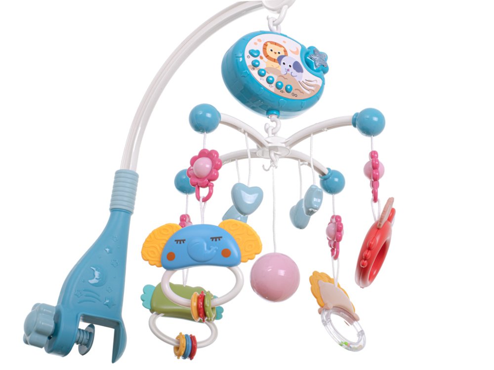 Baby Musical Crib Mobile Projection Toys Rattles + Remote, Blue (1)