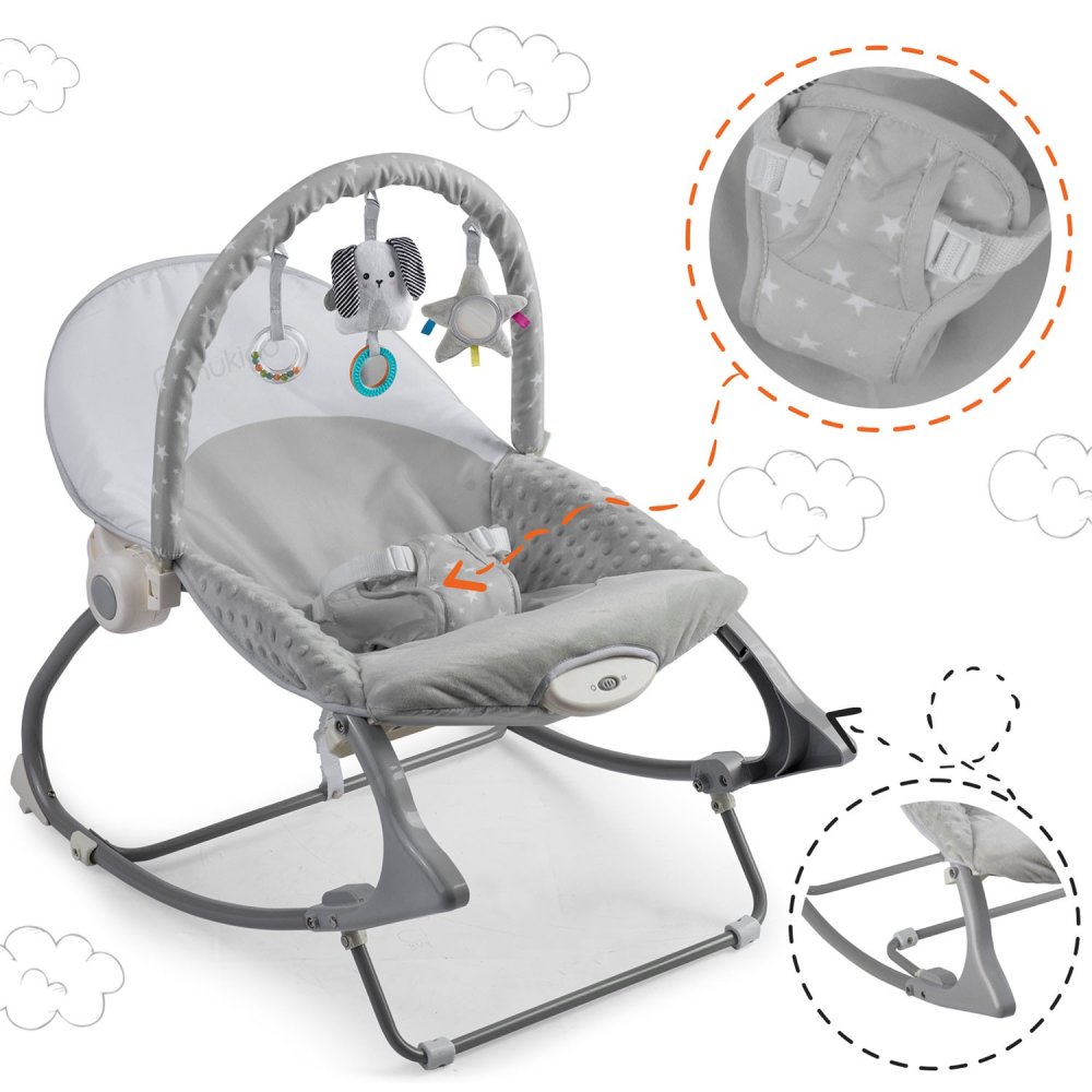Nukido Baby Bouncer Rocker with Vibration, Grey (2)