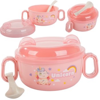 Baby Feeding Bowl and Spoon Set with Lid and Handles for Toddlers