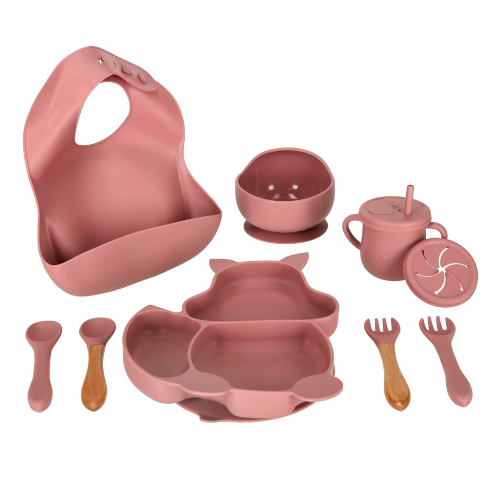 Set of silicone children's dishes 9 elements, dark pink (7)