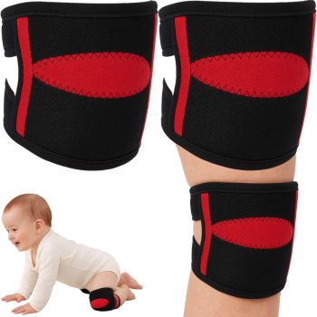 Soft Protective Baby Knee Pads for Crawling, 1 Pair, Black-Red