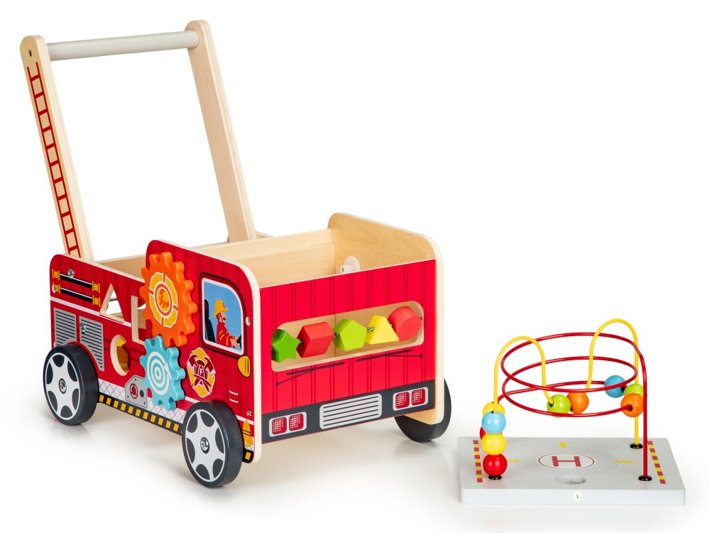 ECOTOYS Wooden Baby Walker and Activity Centre Fire Truck with Blocks (2)