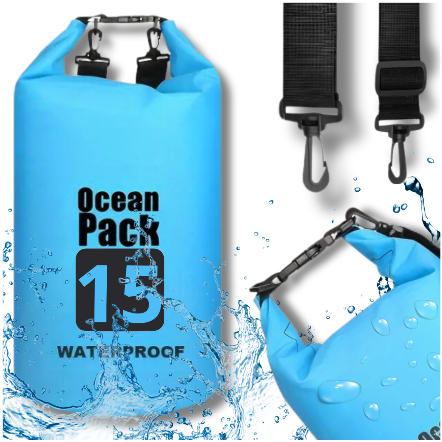 15L Blue Waterproof Bag for Kayaking Hiking