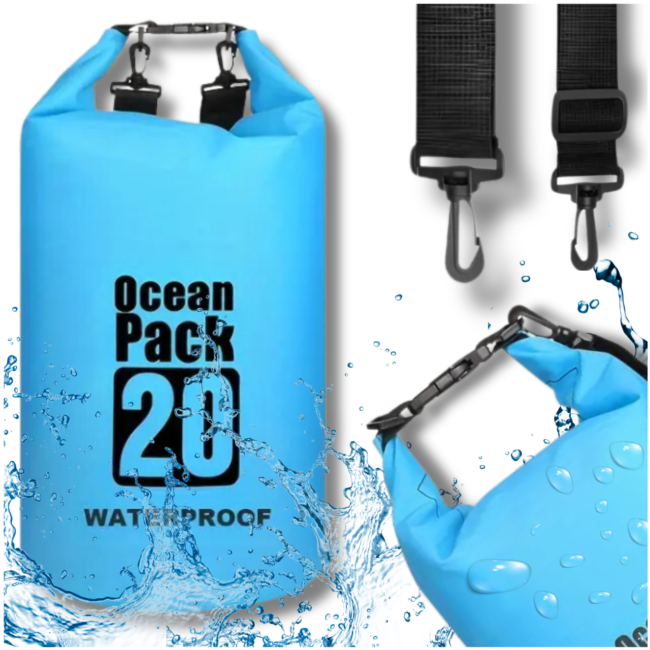 20L Blue Waterproof Bag Backpack for Kayaking and Hiking