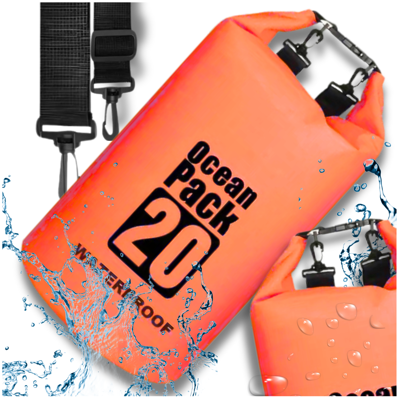 20L Orange Waterproof Bag Backpack for Kayaking and Hiking