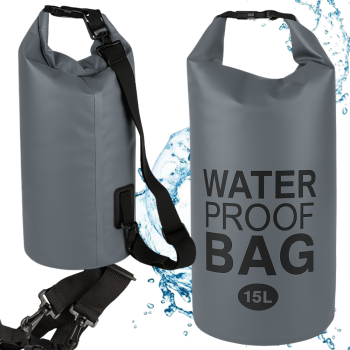 Waterproof dry bag backpack for kayak, 15L, grey