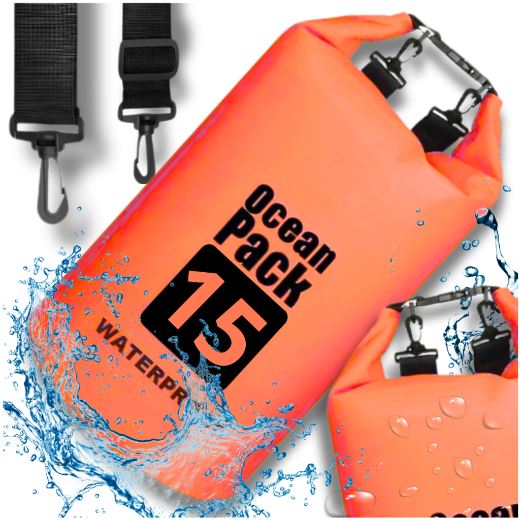 15L Orange Waterproof Bag Backpack for Kayaking and Hiking