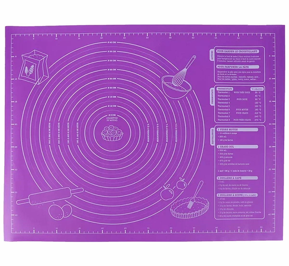 Non-slip Silicone Pastry Baking Dough Rolling Mat, 60x45cm, Violet