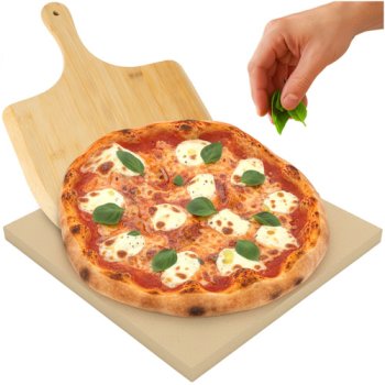 Ruhhy 26916 Cordierite Pizza Stone Set with Bamboo Peel 15x14 Inch