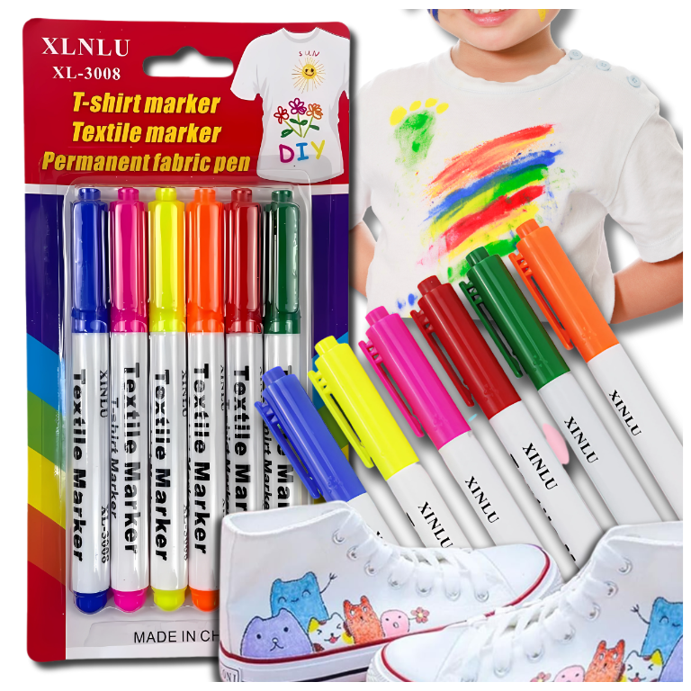 Textile Markers for Clothes Fabrics Set of 6 Colors