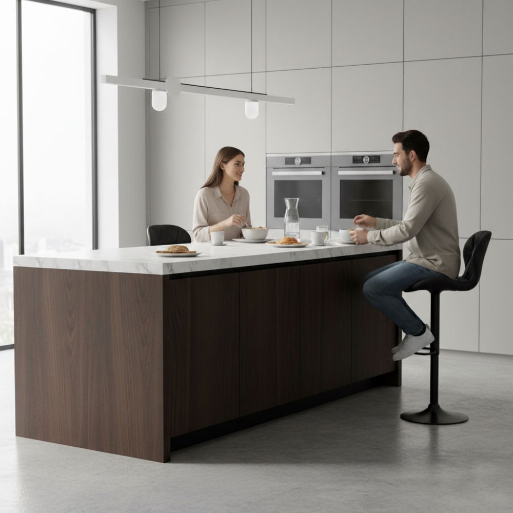 ModernHome Adjustable Swivel Bar Stool with Back and Footrest for Kitchen, Black (1)