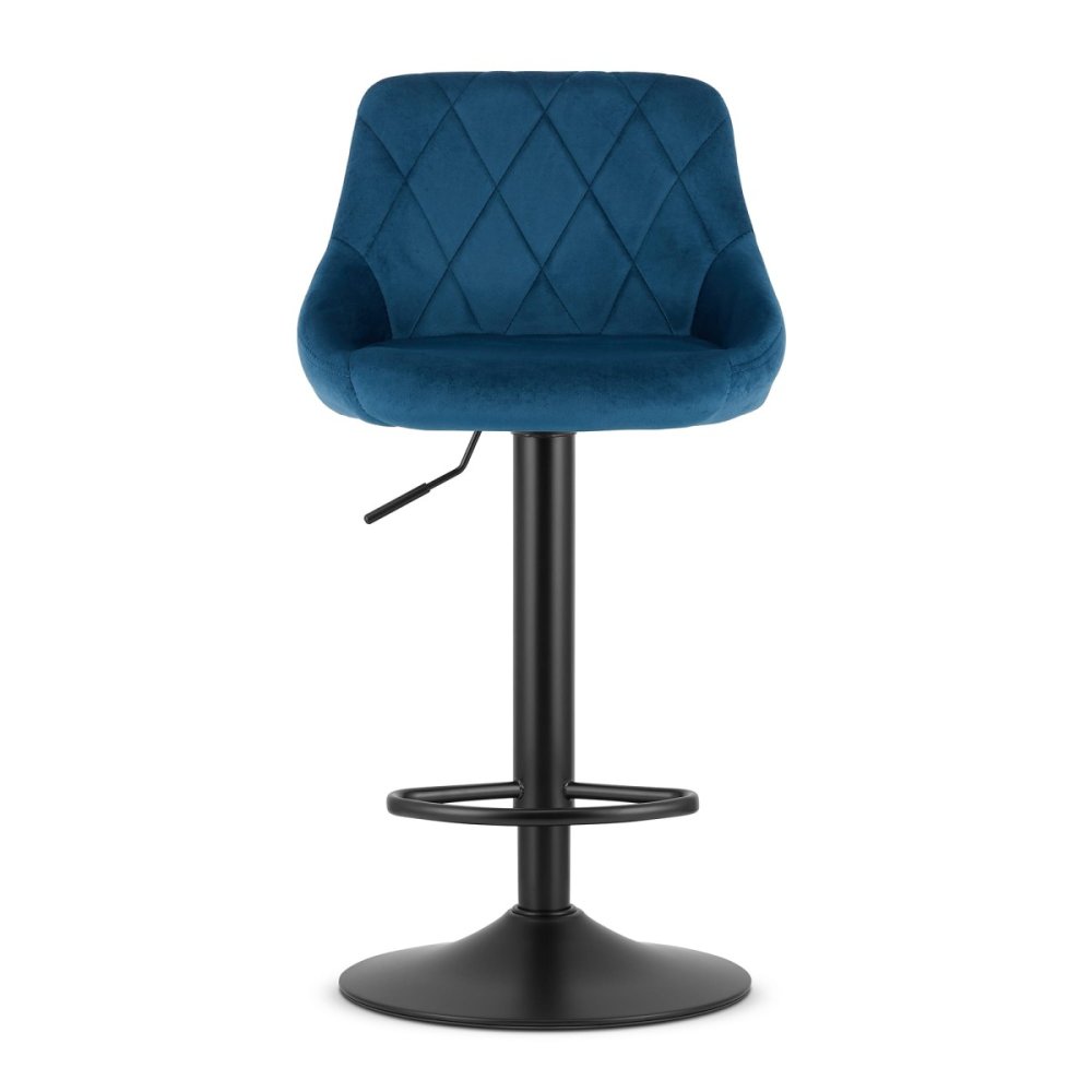 Swivel Velvet Bar Stool with Adjustable Height and Footrest, Navy Blue (0)