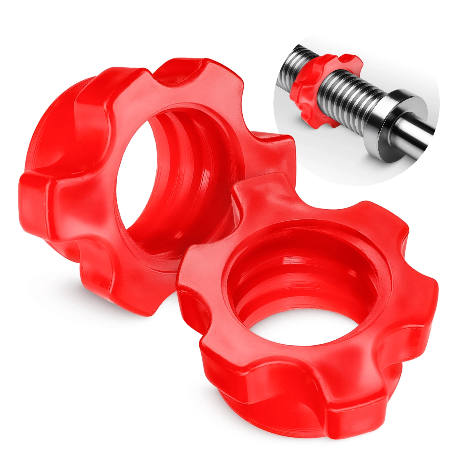 4FIZJO Spinlock Barbell Collars 25mm for Threaded Bars, 2 pcs, red