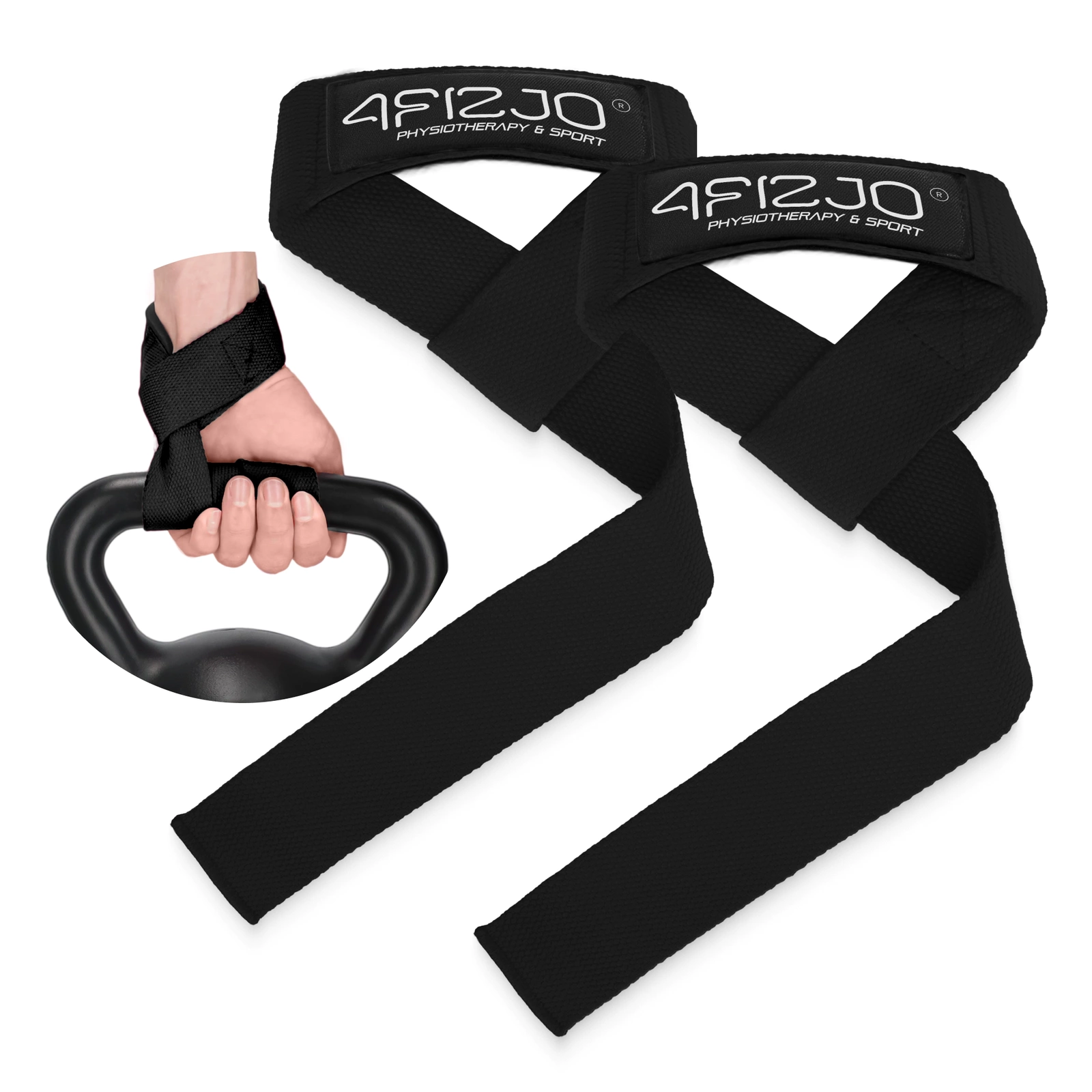 4FIZJO Deadlift Straps for Weightlifting and Strength Training, Black