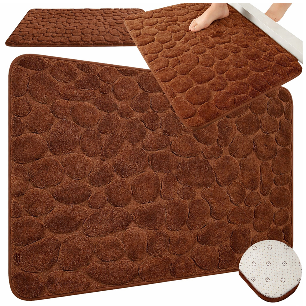 Absorbent Non-Slip Bath Mat 80x50 cm for Bathroom Floor, Soft Shower Rug, Brown