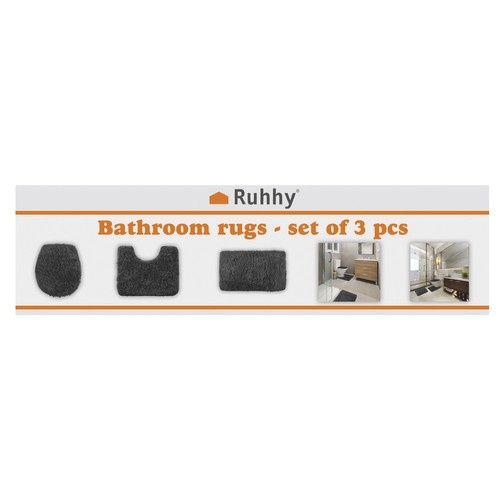 Ruhhy 3-Piece Non-Slip Bathroom Mat Set 24353, Grey (0)