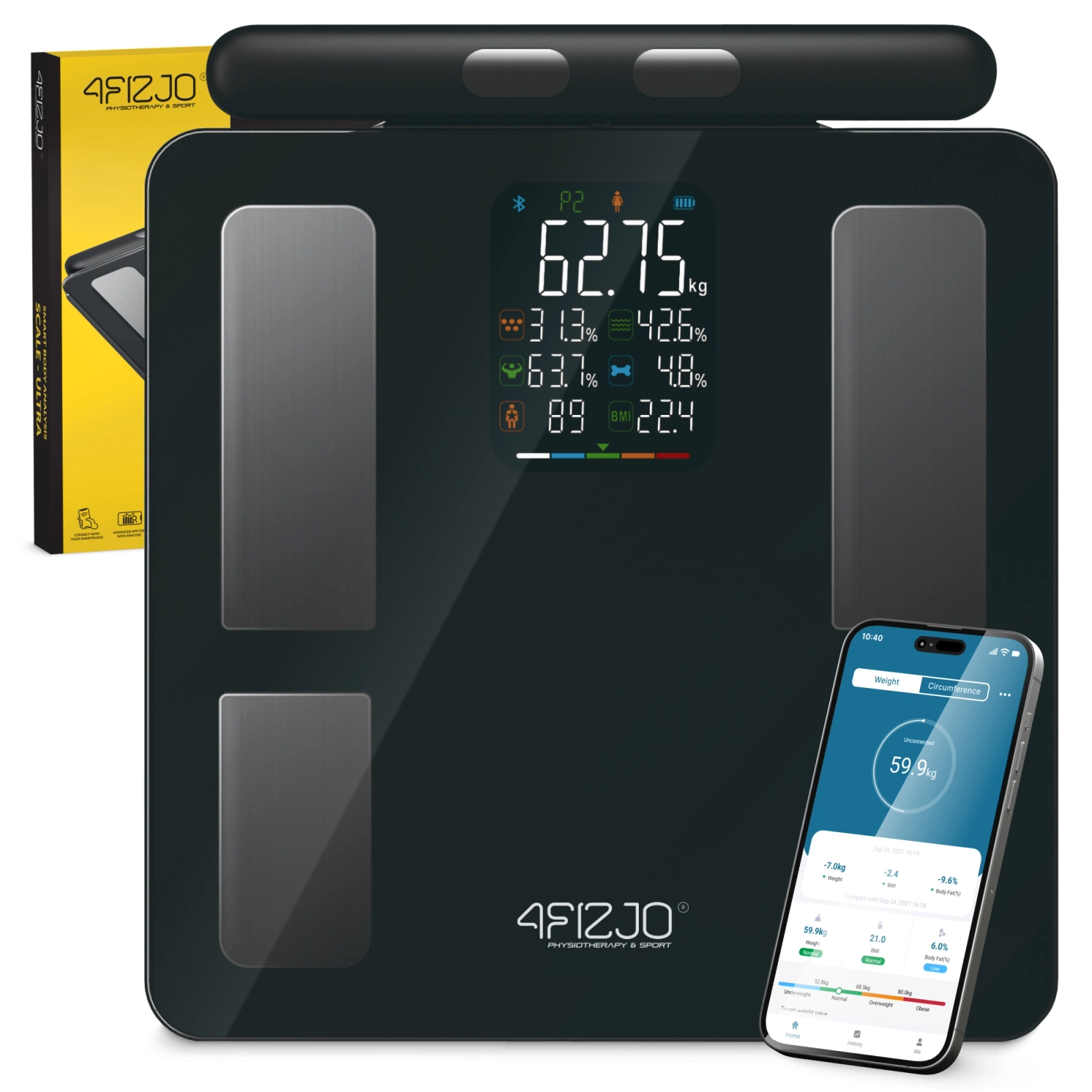 4FIZJO ULTRA Smart Scale Body Fat Scale with App, Black