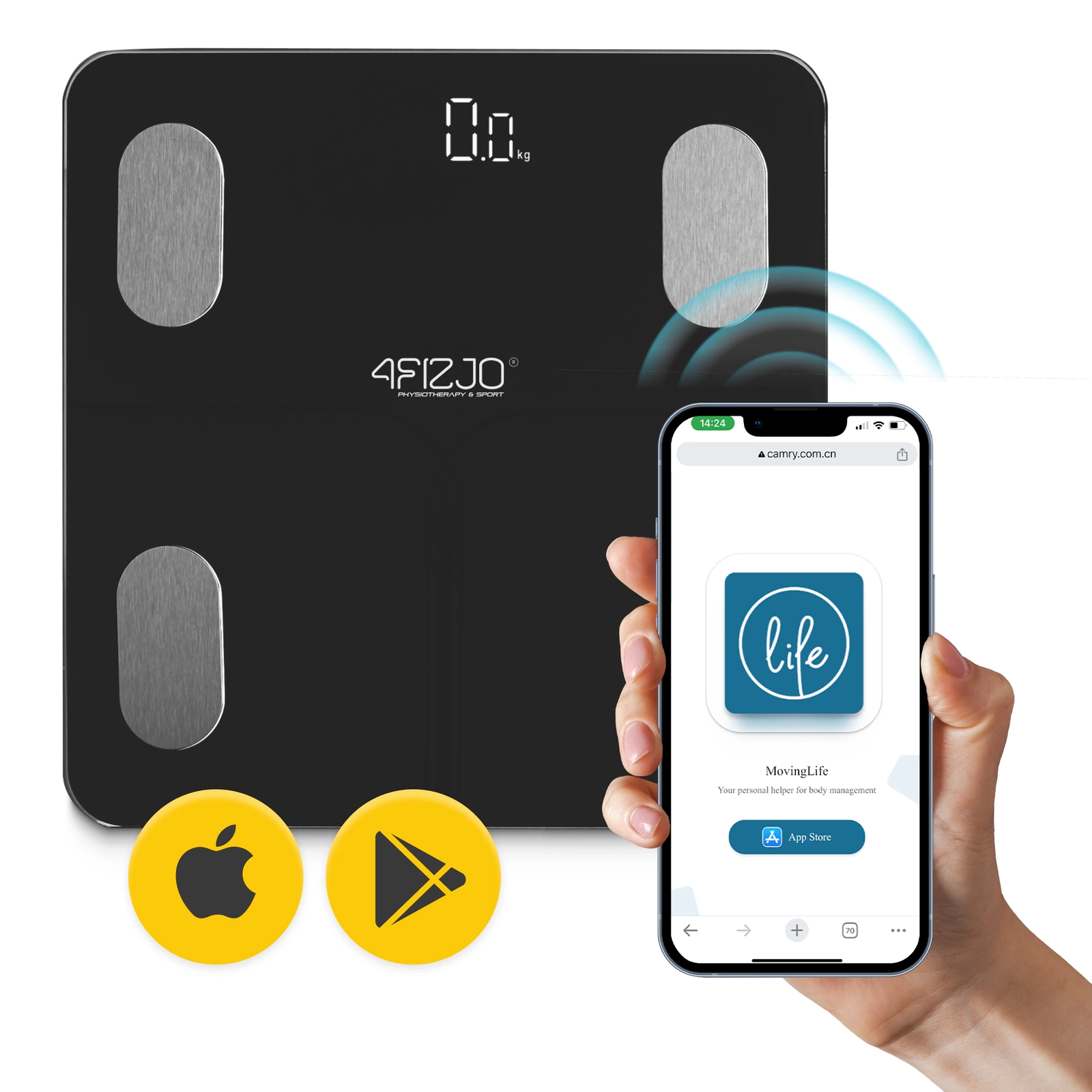 Smart Body Fat Scale 4FIZJO LITE with App, 180 kg, Black (2)