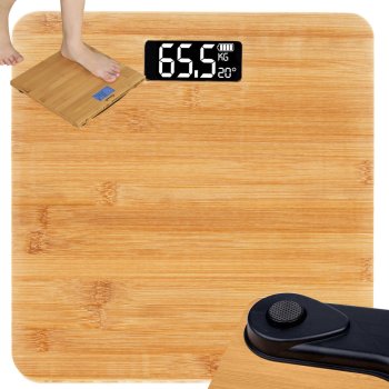 Electronic Bamboo Digital Bathroom Scale with LCD, 180kg, Temperature
