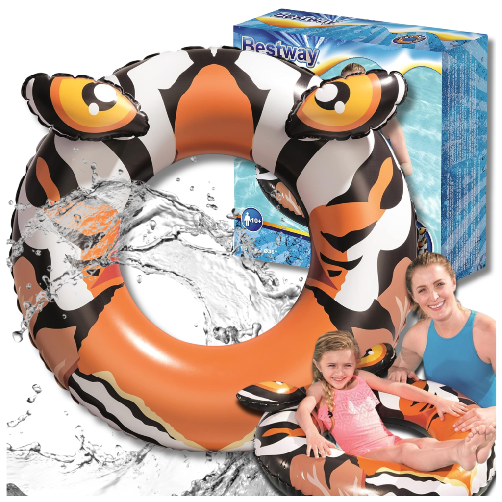 Bestway Tiger Inflatable Swimming Ring for Pool & Beach, 91 cm