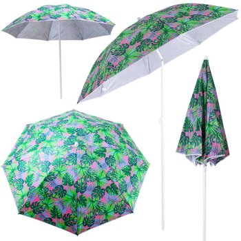 Adjustable Tilting Beach & Garden Umbrella 150 cm, Leaf Print