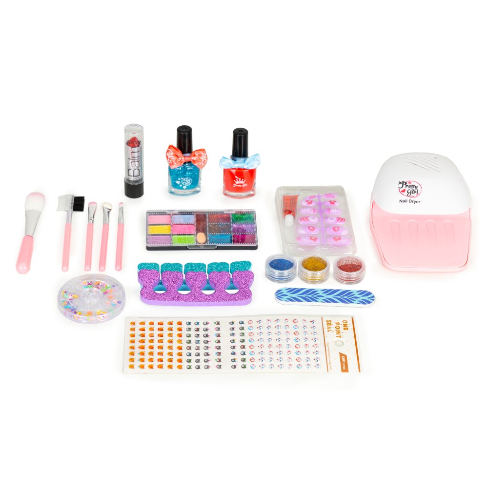 Kids Makeup Kit for Girls in a Case with Mirror and UV LED Nail Lamp (1)