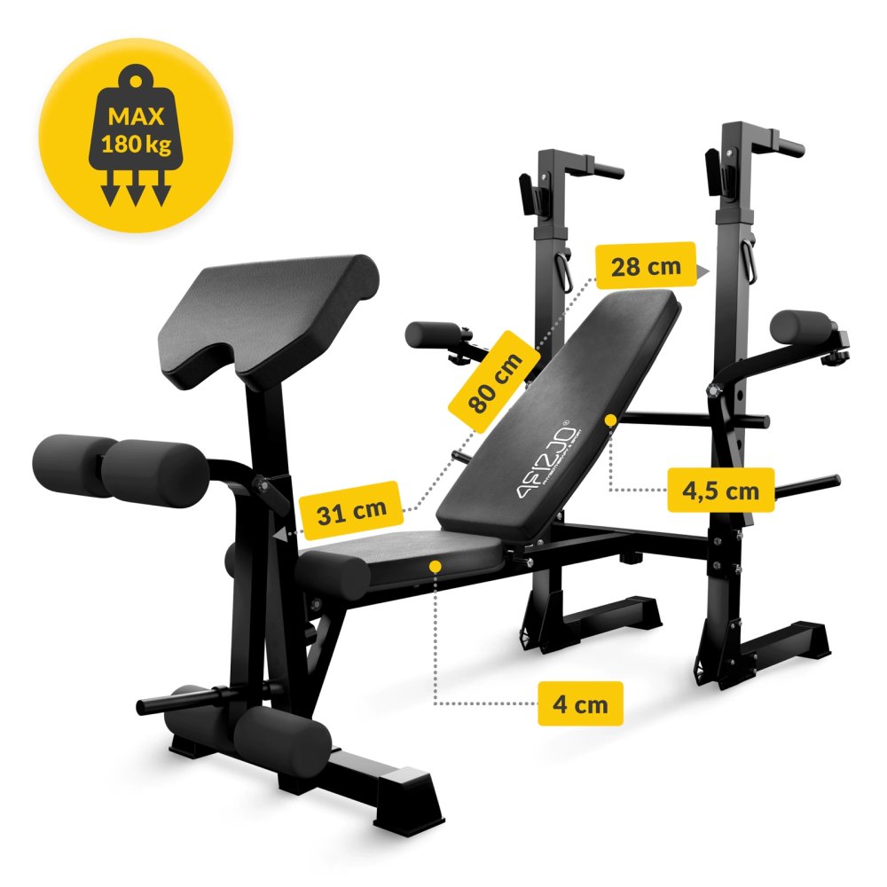 Adjustable Weight Bench ULTRA 4FIZJO with Barbell Rack and Leg Extension, Black (1)