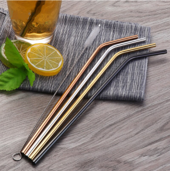 A set of 8 Reusable Metal Drinking Straws with Cleaning Brush and Pouch, Color Mix