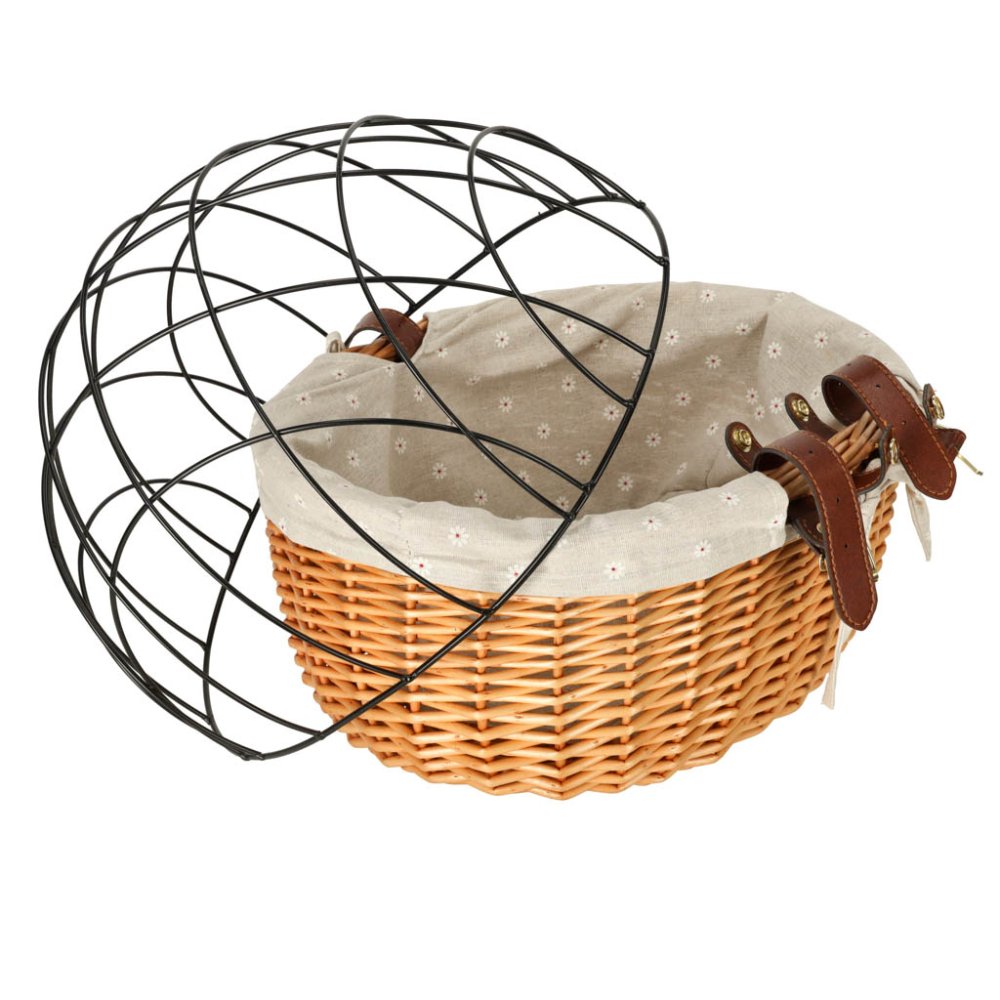 Wicker Bicycle Pet Carrier Basket with Metal Wire Mesh for Dogs Cats (3)