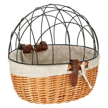 Wicker Bicycle Pet Carrier Basket with Metal Wire Mesh for Dogs Cats