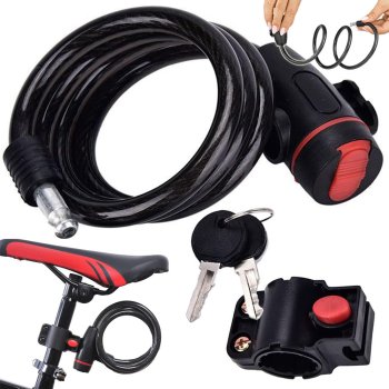 Bike Lock with Key – Strong Steel Cable Security, Black