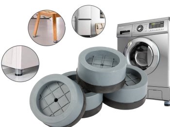 Anti-Vibration and Anti-Slip Noise Reducing Pads for Washing Machine, 4 pcs, 6.5 × 3.2 cm, Grey