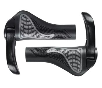 Ergonomic bicycle handlebar grips with aluminum bar ends, black